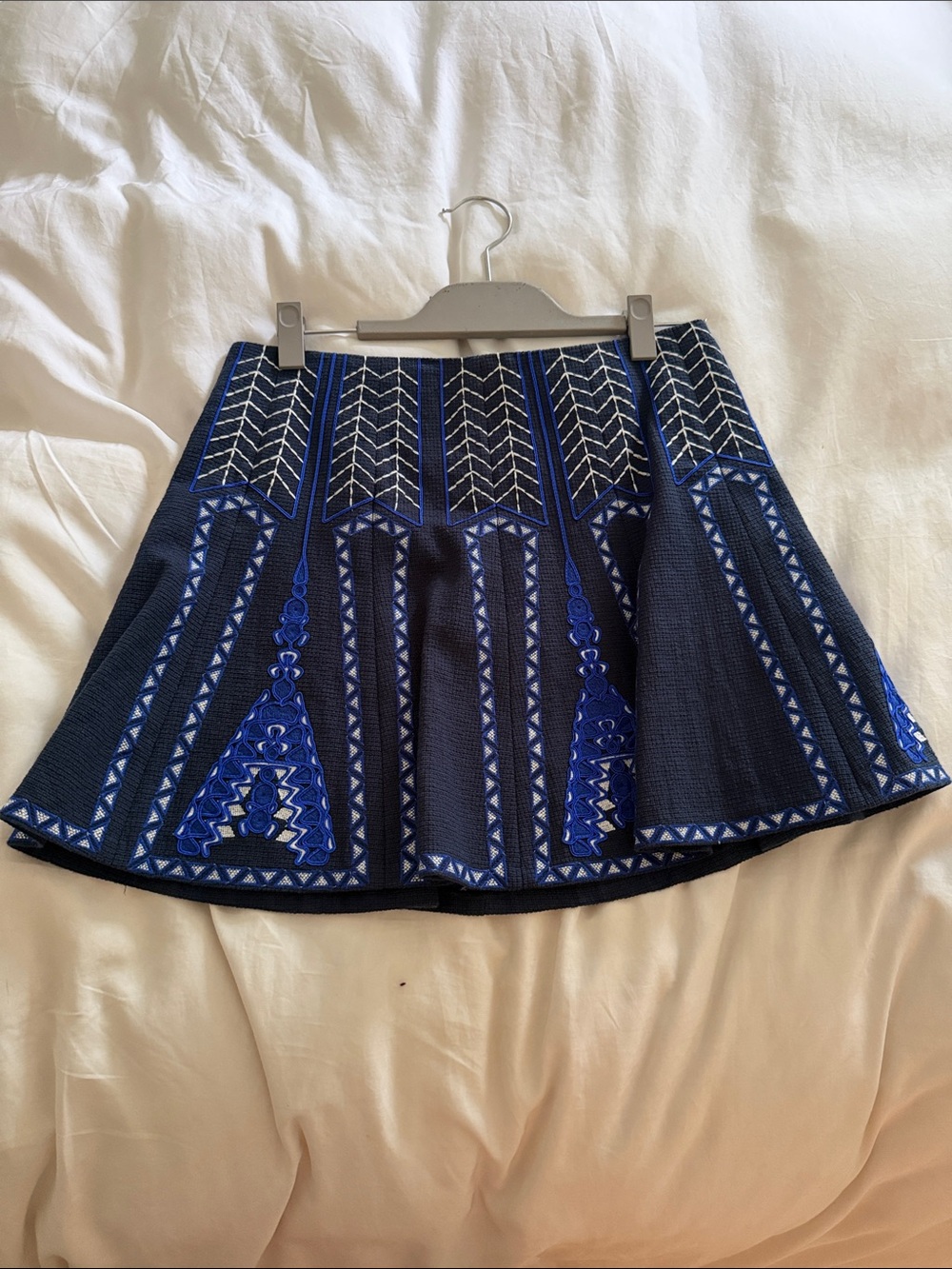 BCBGMaxAzria Navy and Cobalt Embroidered Skater Skirt